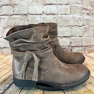 Born Women's Brown Leather Renaissance Block Heel Tasseled Ankle Boots 9.5 M
